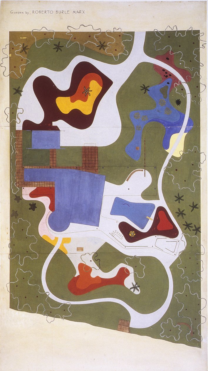 Piirustus puutarhasta, jonka on luonut Roberto Burle Marx / Maisemataiteilija / Taidemaalari / Kasvitieteilijä / Kuvanveistäjä / Mucsician tekijältä Unbekannt