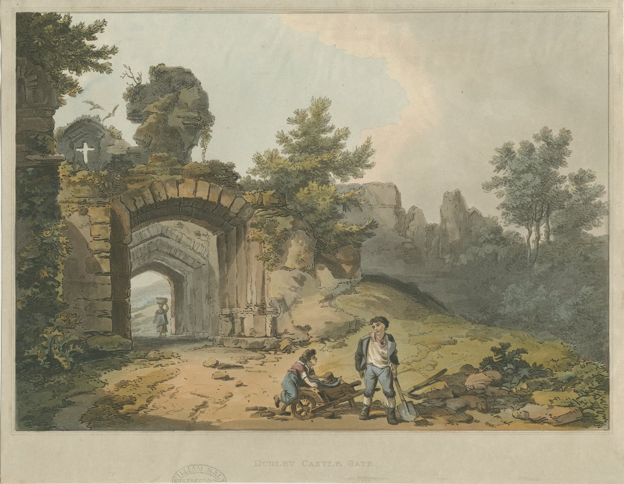 Dudley Castle - The Keep: värillinen akvatintakaiverrus ja [?1800-luku] tekijältä Unbekannt