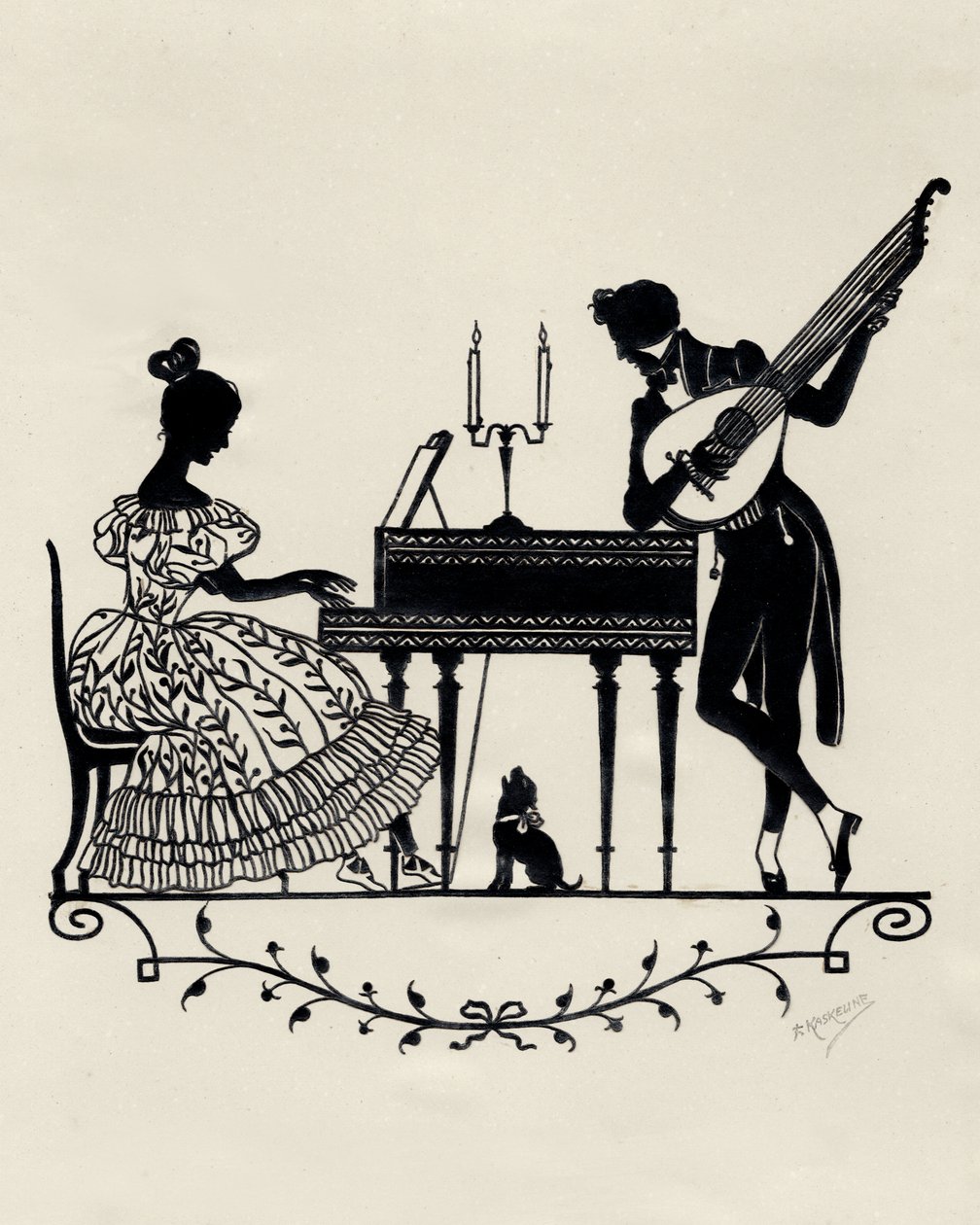 Duo luuttu-kitaran ja pianoforten kanssa, Wien, n. 1900 (painettu) tekijältä Unbekannter Künstler