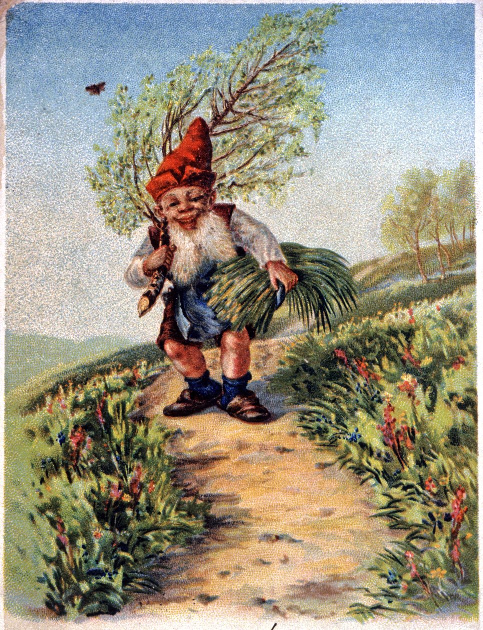 Poiminnasta palaava kääpiö, noin 1900 (postikortti). tekijältä Unbekannter Künstler