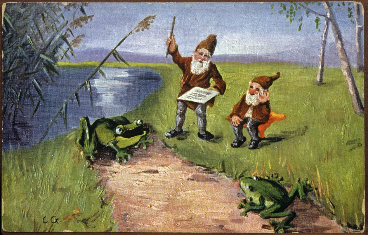 Kääpiöitä ja sammakoita, n.1910 (Postikortti) (Postikortti) tekijältä Unbekannter Künstler
