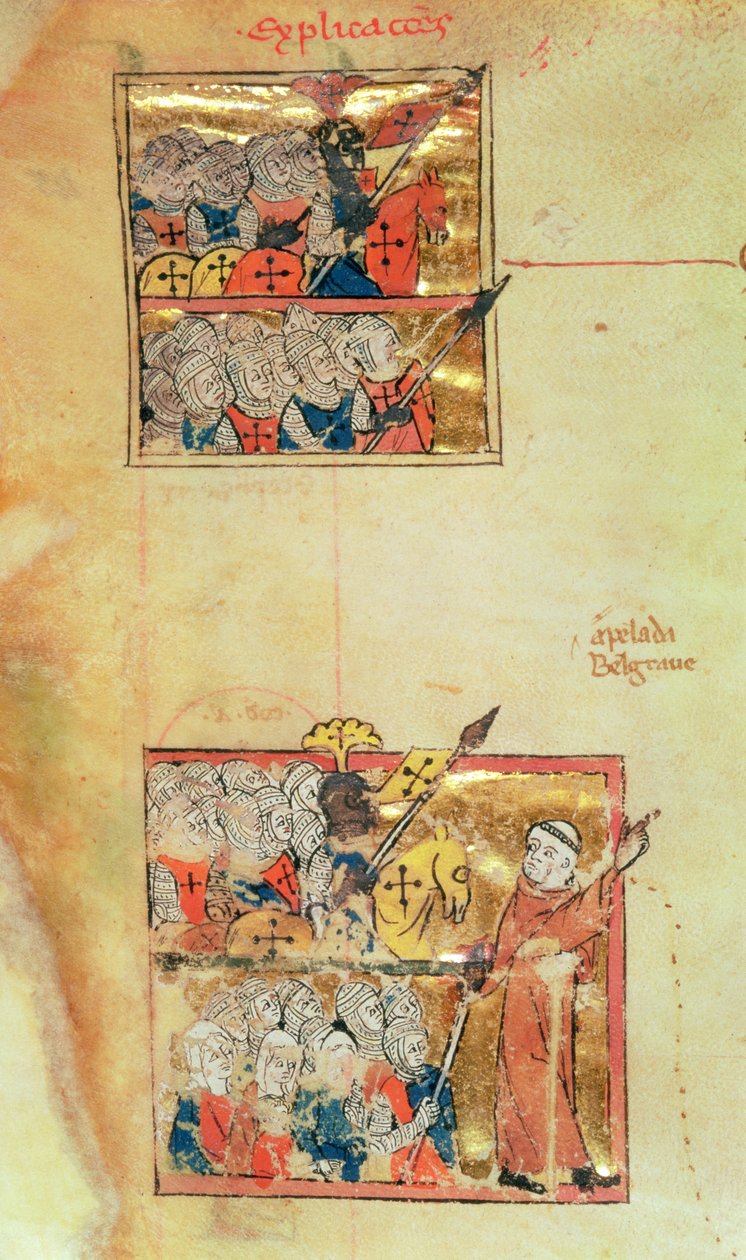 Esim. 1500 f.45v Kaksi miniatyyriä, jotka esittävät Pietari Erakon johtamia ristiretkeläisiä, n. 1095, Histoire Universelle, n. 1286 (vellum) (katso lisätietoja kohdasta 11457) tekijältä Unbekannter Künstler