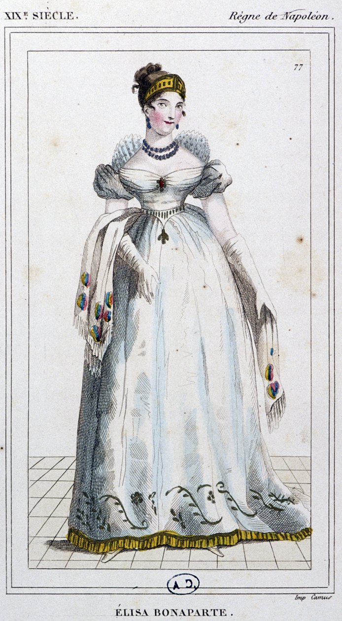 Elisa Bonaparte Baciocchi, noin 1810 (kaiverrus). tekijältä Unbekannter Künstler