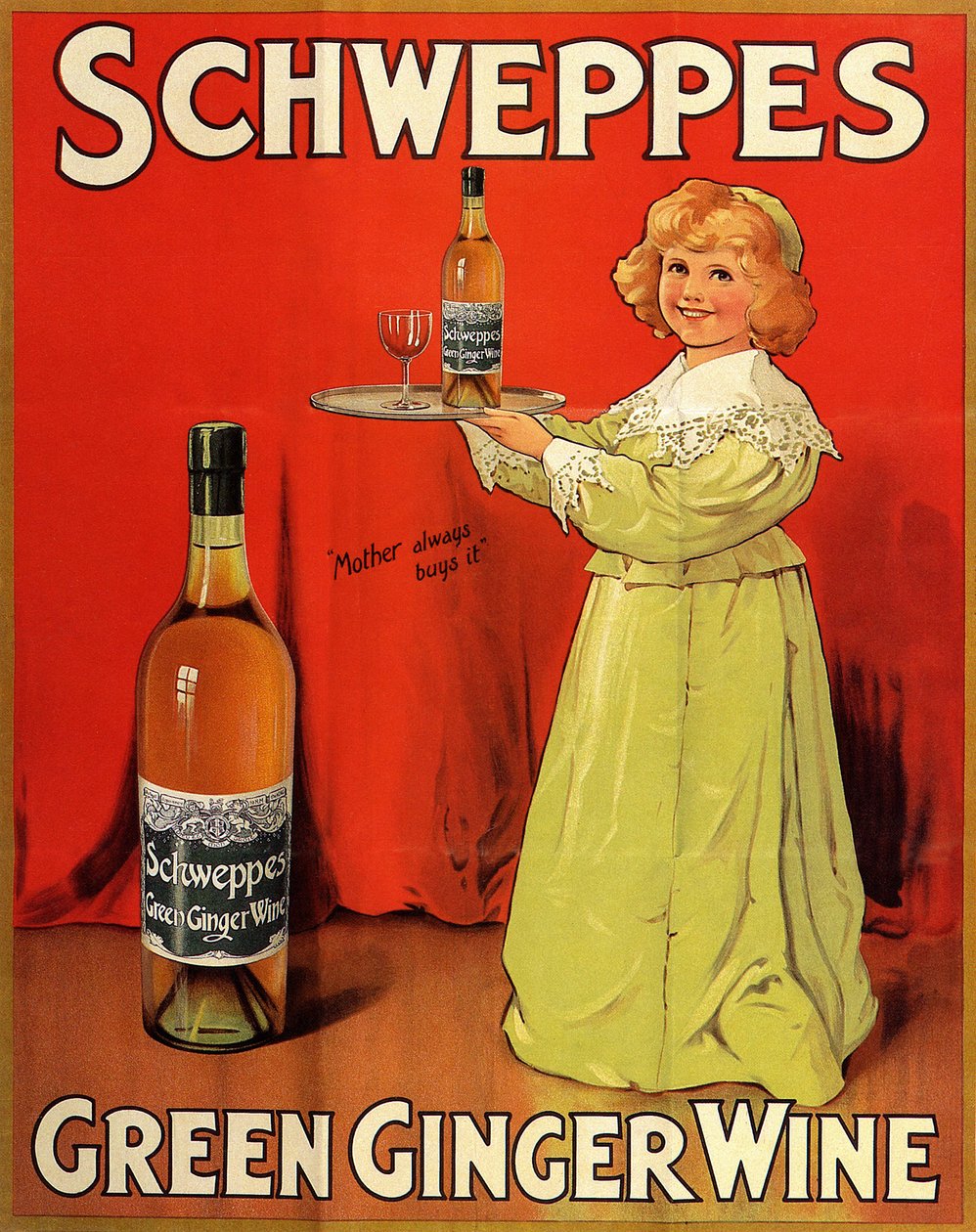 Englanninkielinen mainosjuliste "Schweppes Green Ginger Wine" -virvoitusjuomille. tekijältä Unbekannter Künstler