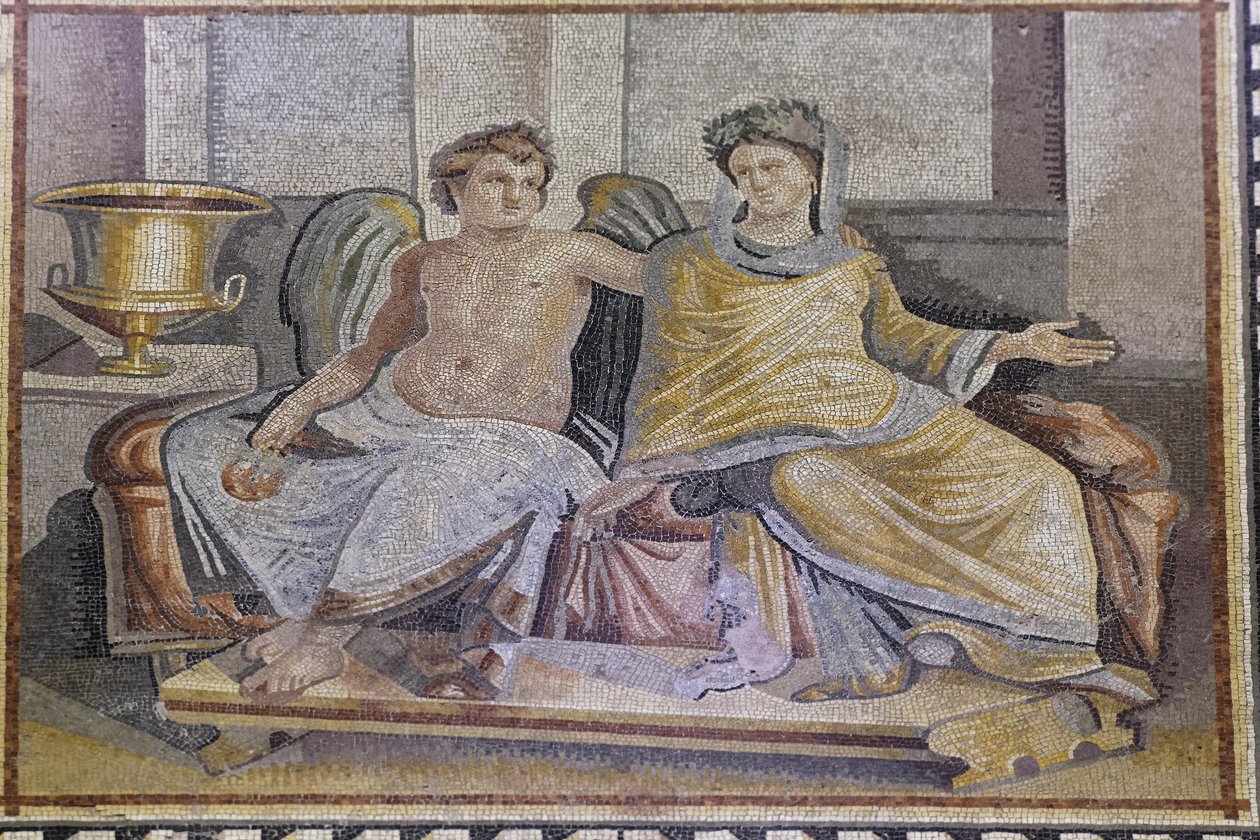 Eros ja Psyche, mosaiikki Zeugmasta, Zeugma Mosaic Museum, Gaziantep, Kaakkois-Anatolian alue, Anatolia, Turkki, Aasia tekijältä Unbekannter Künstler
