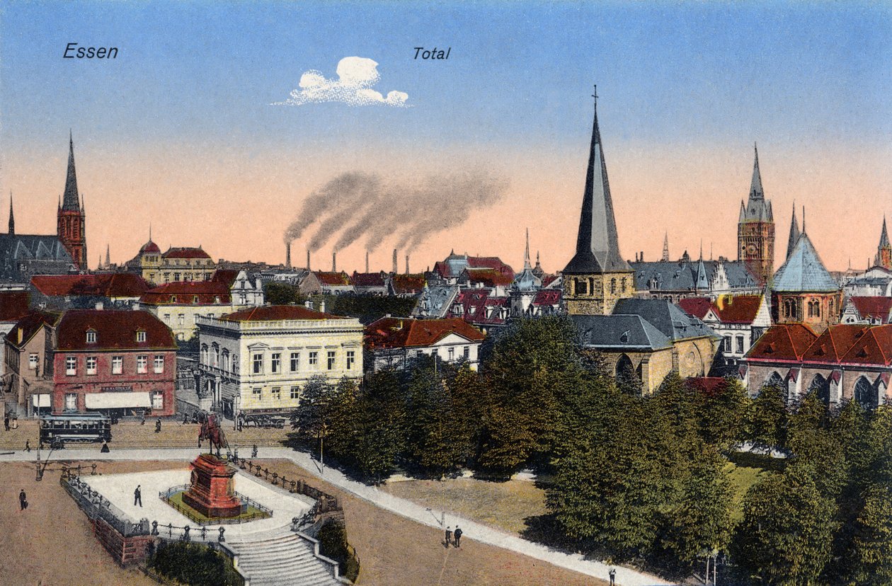 Essen, Saksa - Näkymä kaupungin keskustasta, 1900-luvun alussa (postikortti) (postikortti) tekijältä Unbekannter Künstler