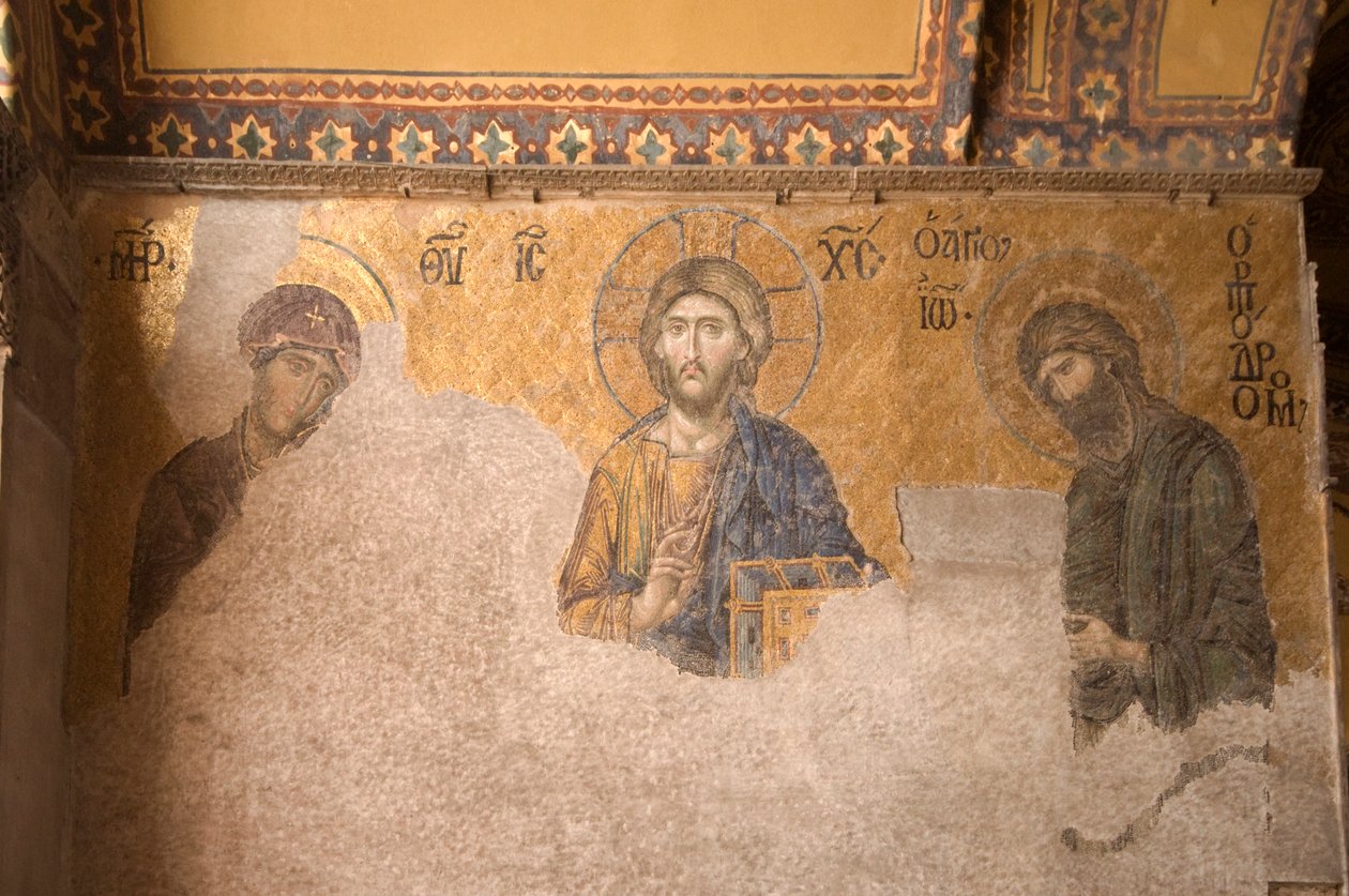 Eurooppa-Aasia, Turkki, Istanbul, Aya Sofia -museo (537 jKr, entinen moskeija ja kirkko), mosaiikkipaneeli Kristus, Maria ja Johannes Kastaja tekijältä Unbekannt