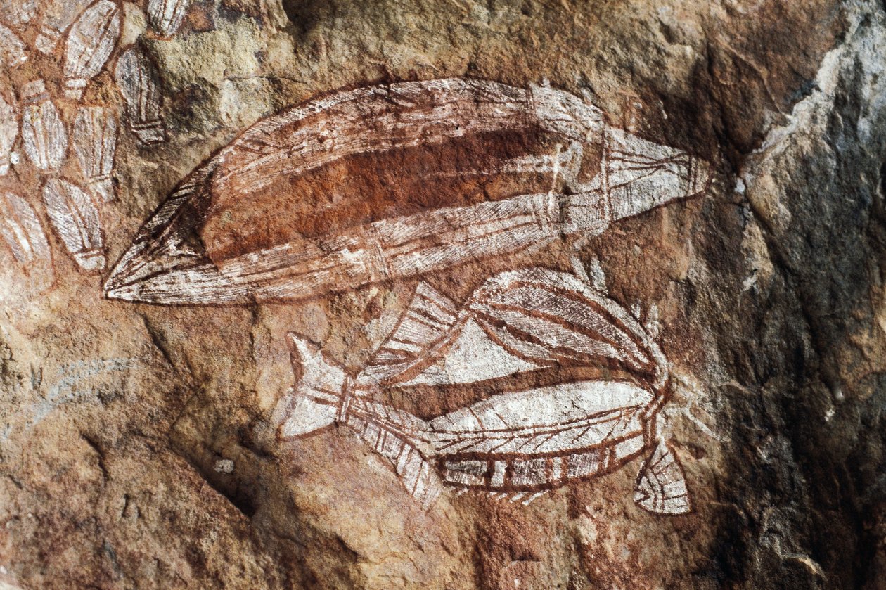 Kala, kalliomaalaus, Arnhem Land, Northern Territory, Australia, aboriginaalikulttuuri tekijältä Benjamin Baud