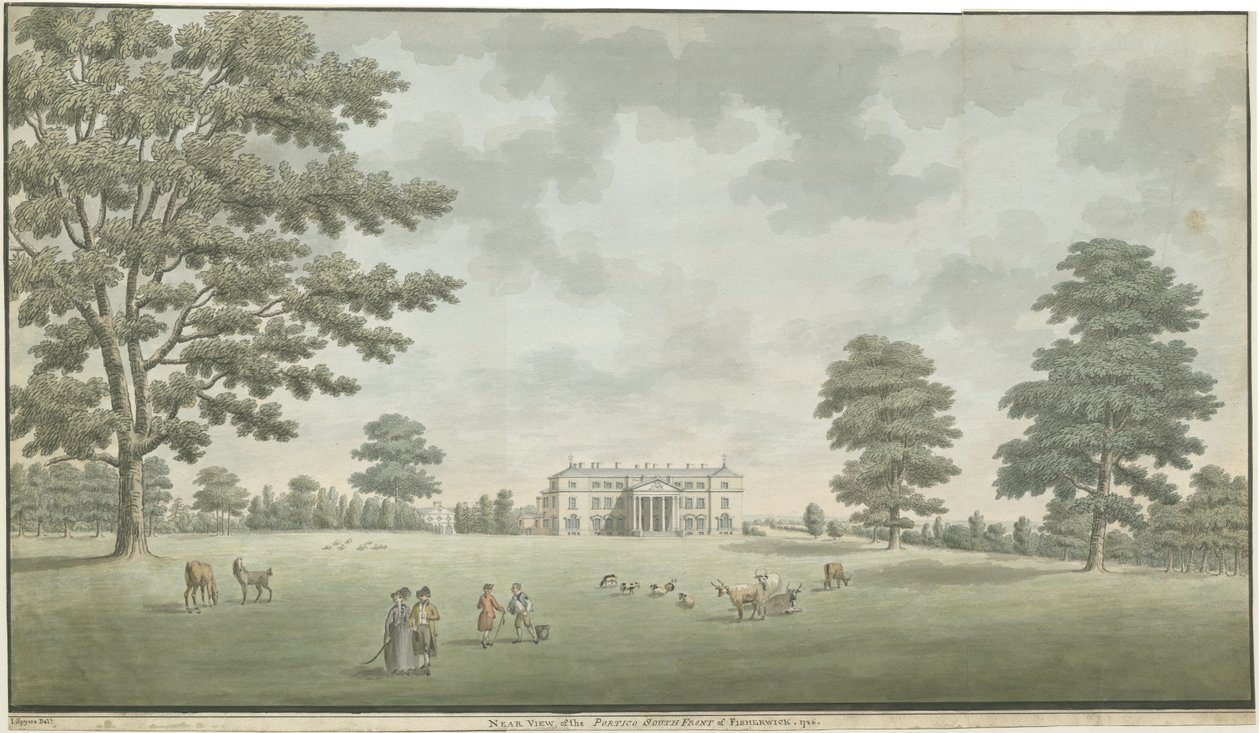 Fisherwick Hall: akvarellimaalaus, 1786 tekijältä Unbekannt