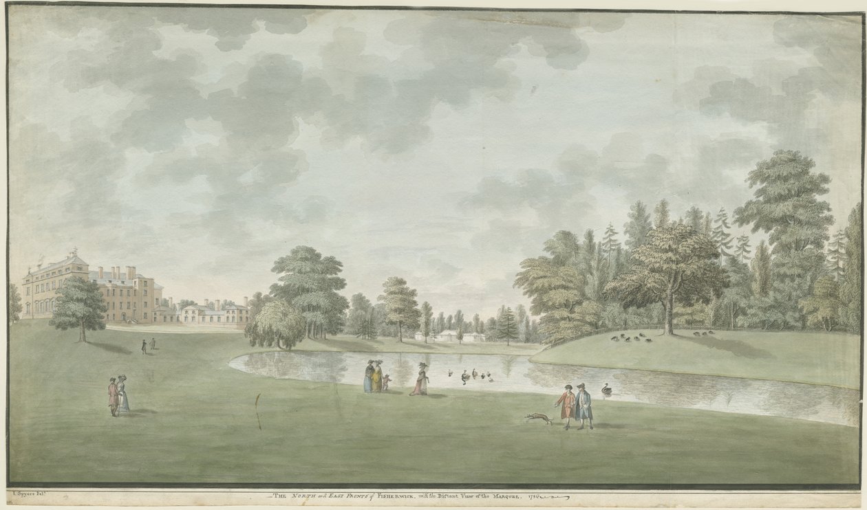 Fisherwick Hall: akvarellimaalaus, 1786 tekijältä Unbekannt
