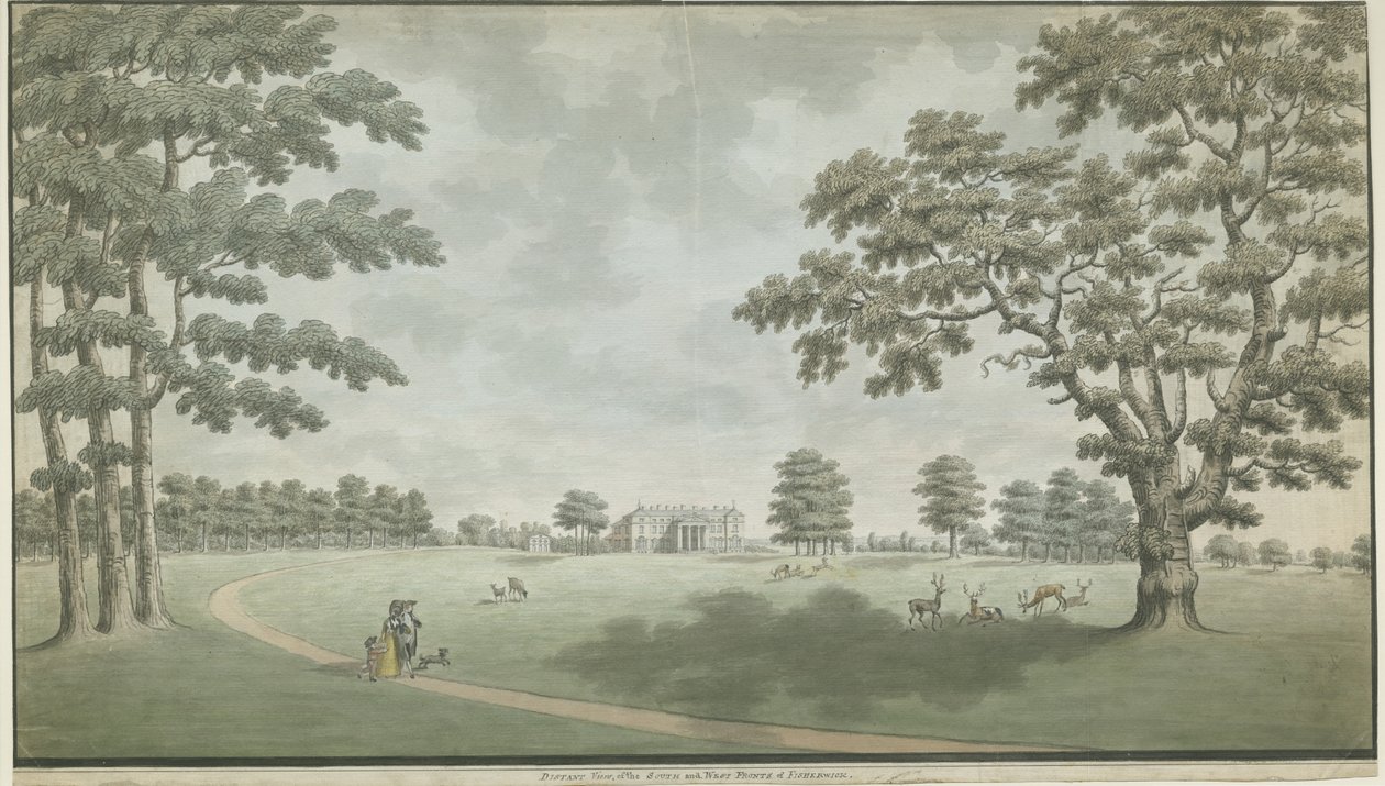 Fisherwick Hall: akvarellimaalaus, nd [1786] tekijältä Unbekannt