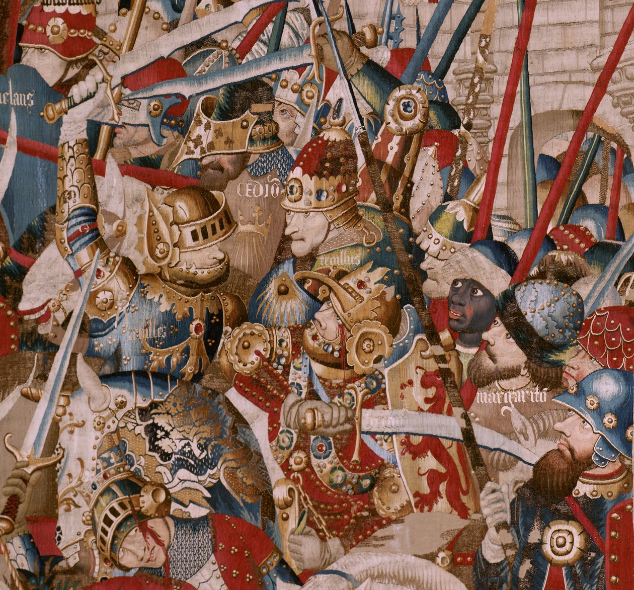 Flanderin kuvakudos. Sarja Troijan sota. Akilleuksen teltta (La Tienda de Aquiles). Sarjan kuudes kuvakudos. Malli Coëtivy Master (Henry tai Conrard de Vulcop). Valmista Tournai työpajoja. Noin 1470. Kangas Villaa ja silkkiä, 6/7 loimi/cm. Koko 467x690 tekijältä Unbekannt
