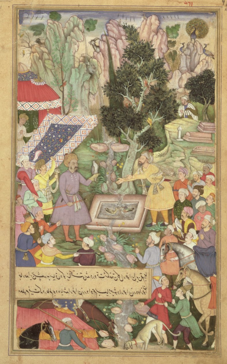 Folio 126 Babur Khawaja Sih Yaranin keväällä, Baburnamasta ("Baburin muistelmat"), mogulien kirjasta tekijältä Unbekannter Künstler