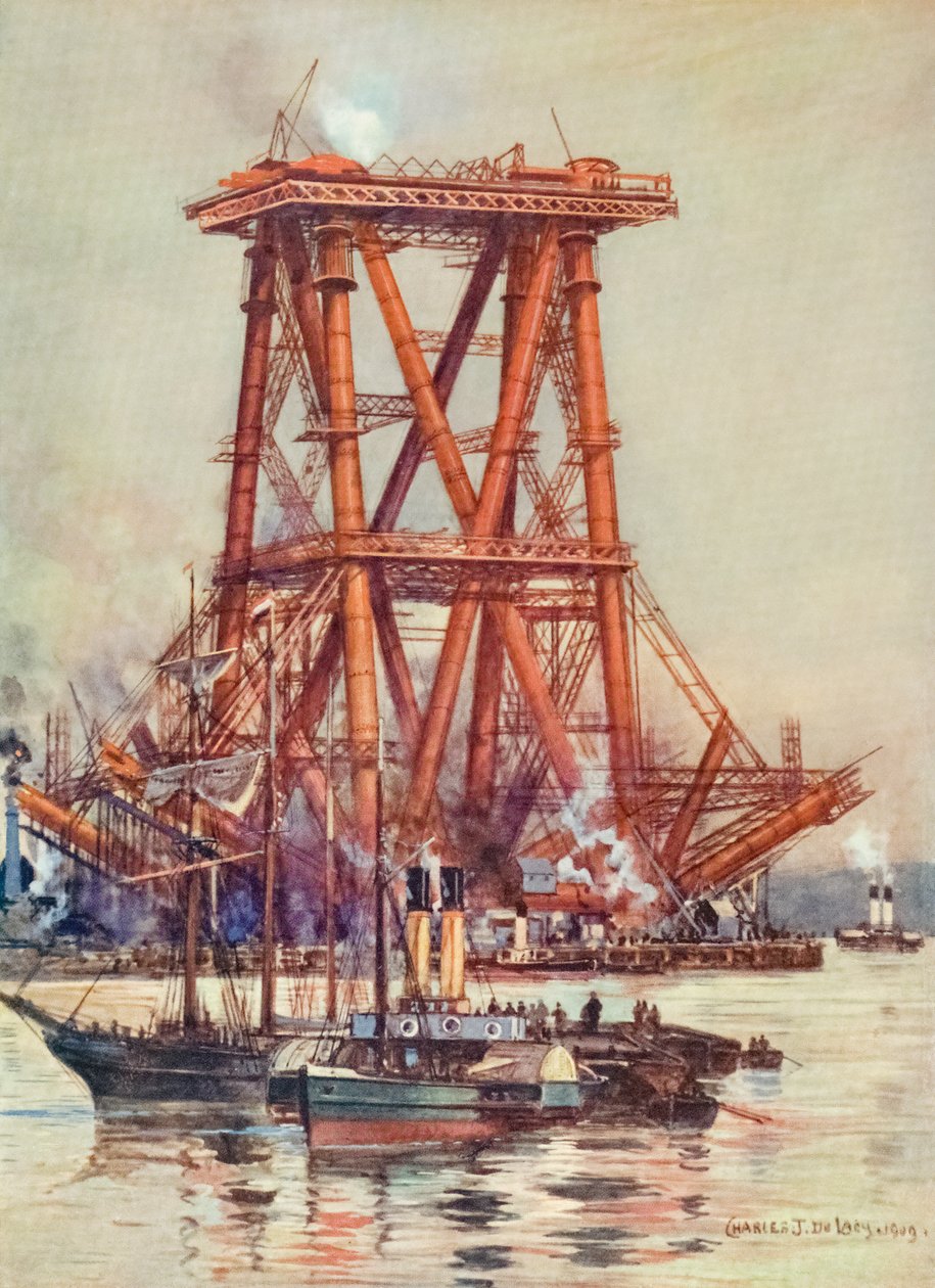 Forth Bridge, Skotlanti, rakenteilla. noin 1880-1890 tekijältä Alec Hunter