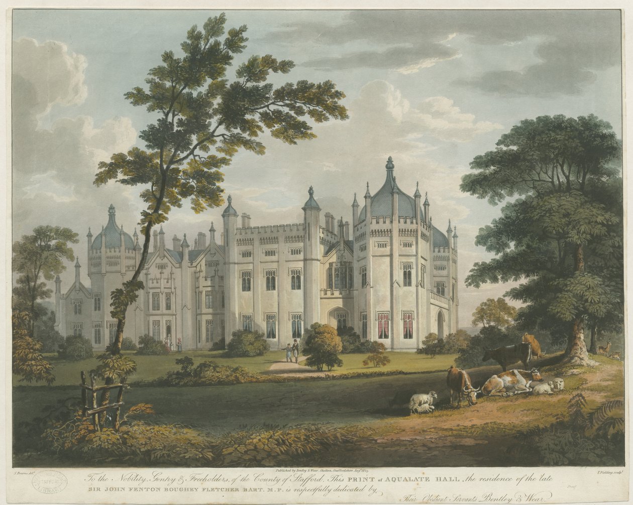 Forton - Aqualate Hall: sävytetty akvatintakaiverrus, nd [c 1814] tekijältä Unbekannt