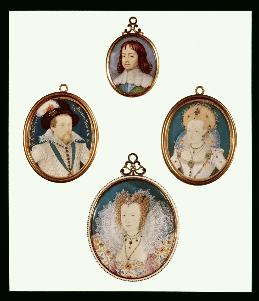 Neljä miniatyyriä: Charles II poikana D. Desgranges tekijältä Unbekannt