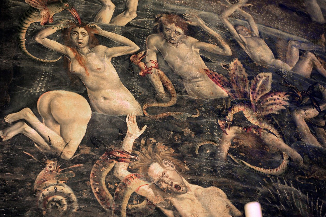 Ranska, Tarn, Albi, Cathedrale Sainte-Cecile, fresko viimeisestä tuomiosta, - (1474-1400-luvun loppu), laskeutuminen alamaailmaan, yksityiskohta tekijältä Unbekannt