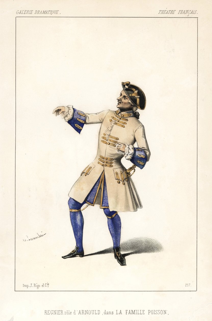 Francois Regnier Arnouldin roolissa Joseph Isidore Samsonin teoksessa La Famille Poisson, teatteri Francais tekijältä Unbekannter Künstler