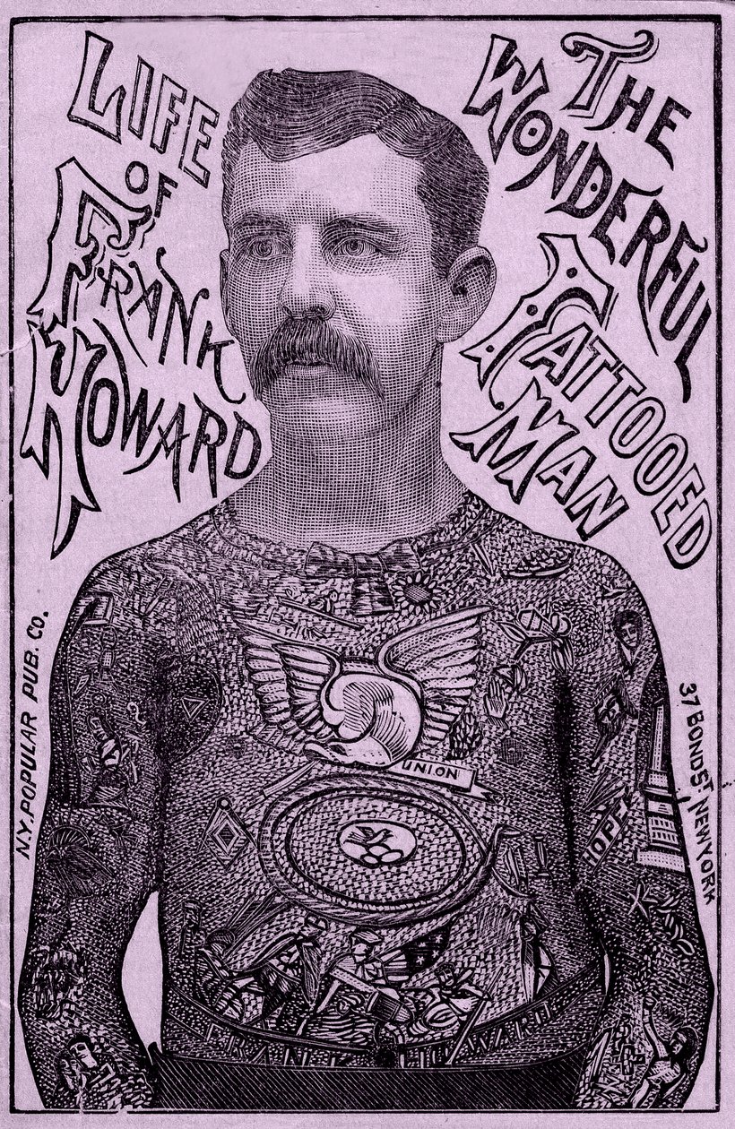 Frank Howard the Wonderful tatuoitu mies, n. 1900 (väri litho) tekijältä Unbekannt