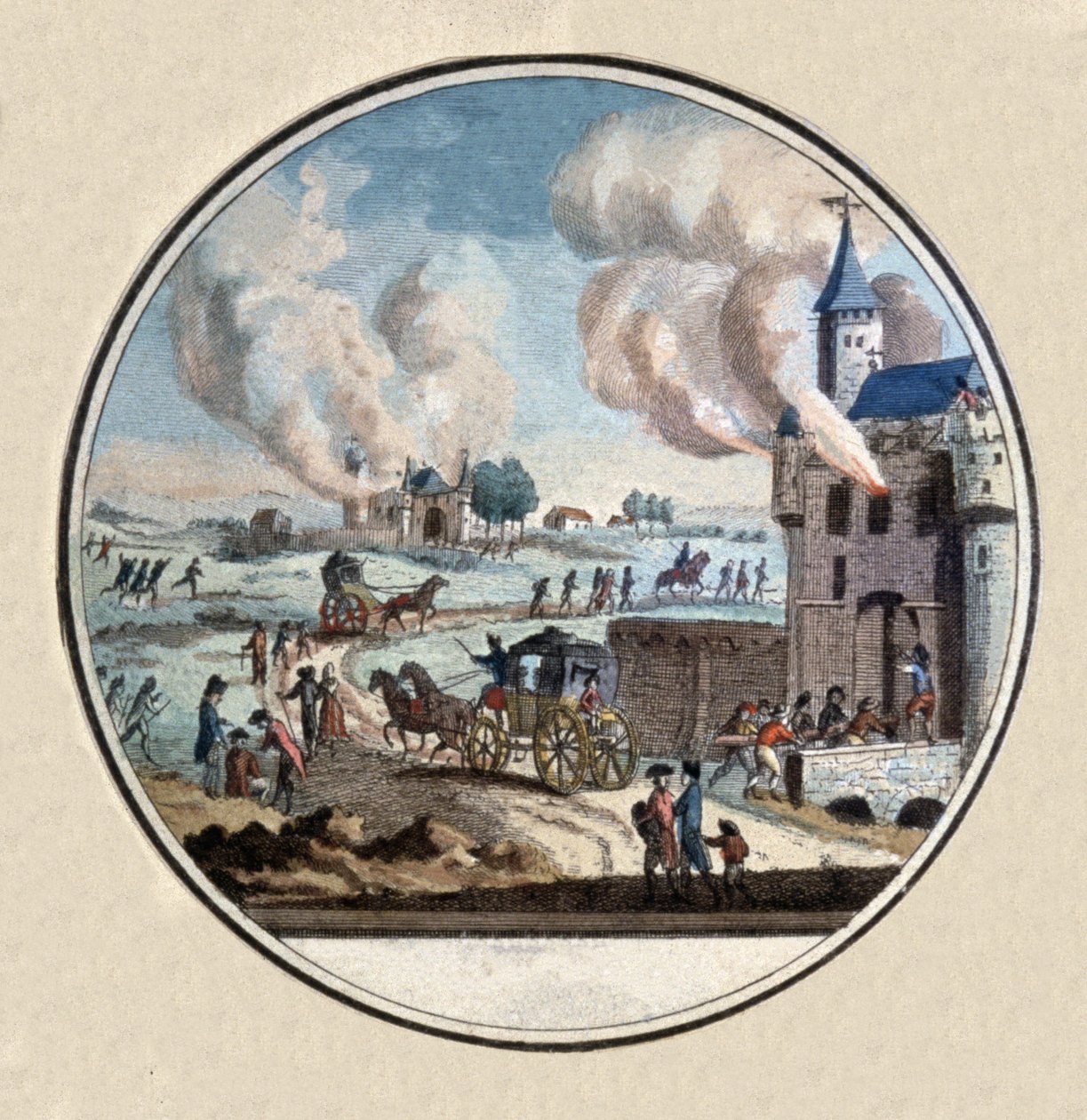 Ranskan vallankumous, väkijoukko linnaa kiertämässä, noin 1792-1793 (medaillion) tekijältä Unbekannter Künstler