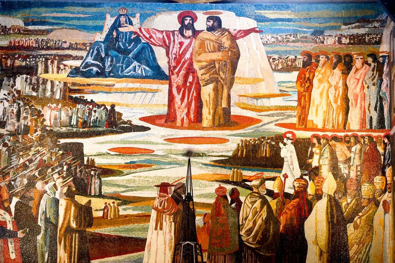Fresco Annunciation roomalaiskatolisessa basilikassa, Nasaretissa, Galileassa, Israelissa. (kuva) tekijältä Unbekannt