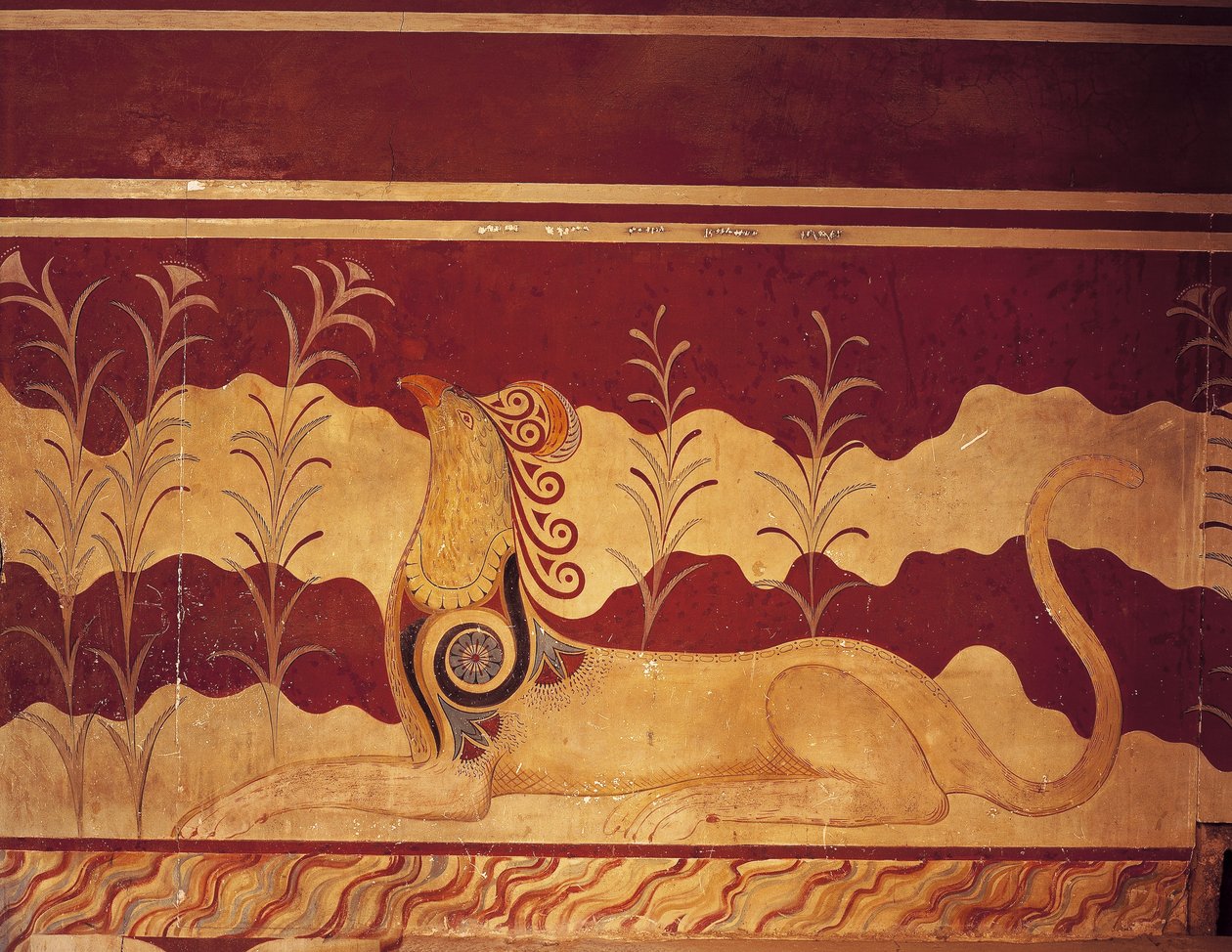 Fresko seinällä, Throne Hall, Palace of Minos, Knossos, Kreeta, Kreikka tekijältä Benjamin Baud