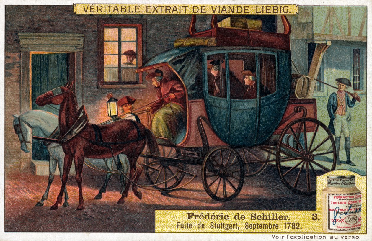 Friedrich Schiller-lento Stuttgartista, syyskuu 1782 (chromo) tekijältä Unbekannter Künstler