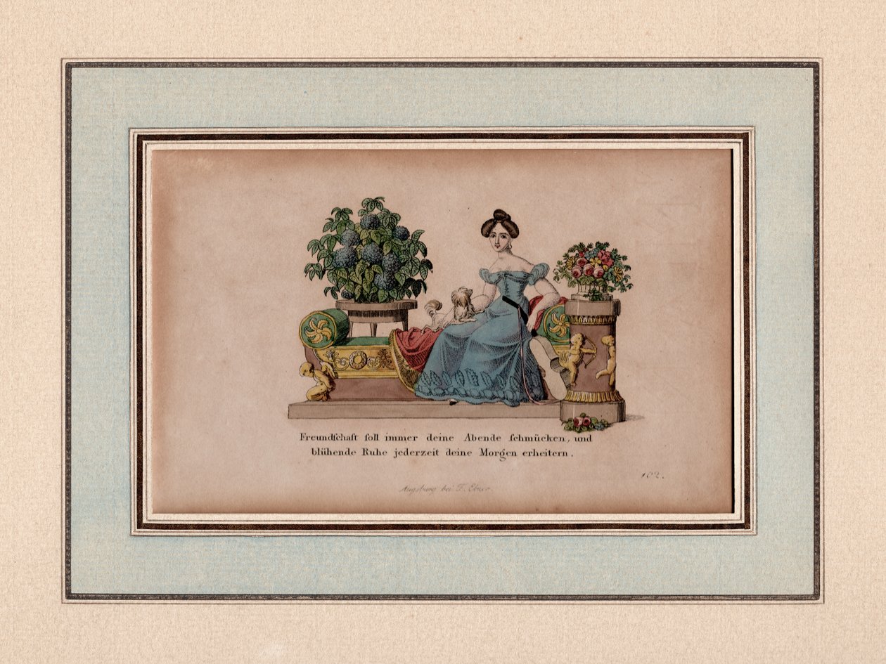 Ystävyys tulee aina koristamaan iltaasi, Augsburg, n. 1830 (kaiverrus) tekijältä Unbekannter Künstler