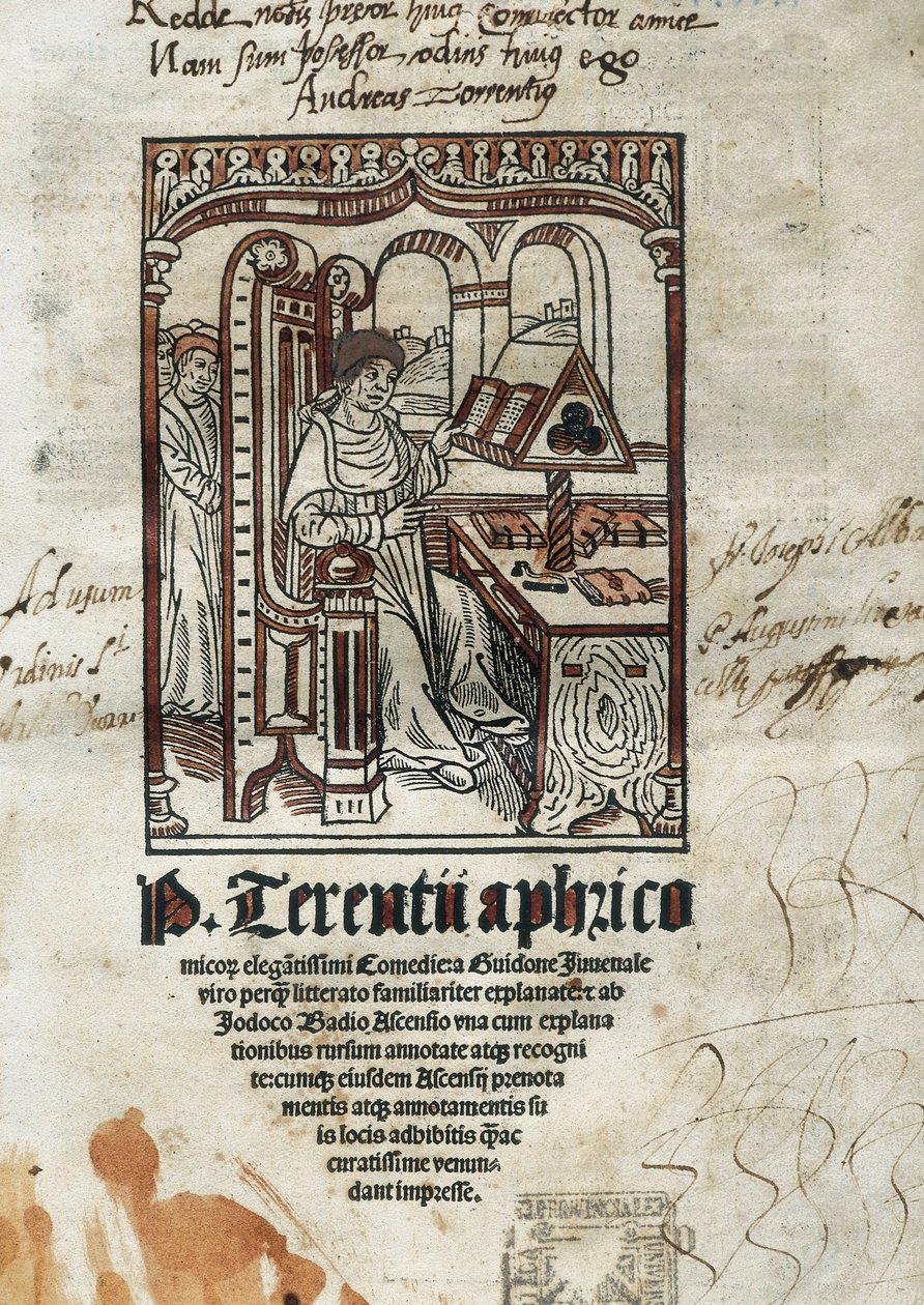 Sarjakuvarunoilija Terence (Publius Terentius Aferer) (190-145 eaa.) komedian etukappale. Tekijä on edustettuna. tekijältä Unbekannt