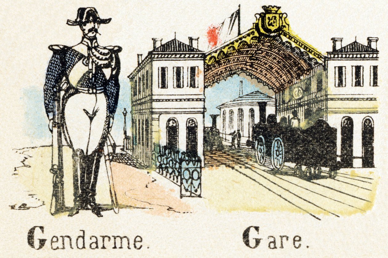 G - Gendarme Gare - Aakkoset - lasten viihdettä - Image epinal, suosittu sarja n. 1890 (kuva) tekijältä Unbekannt