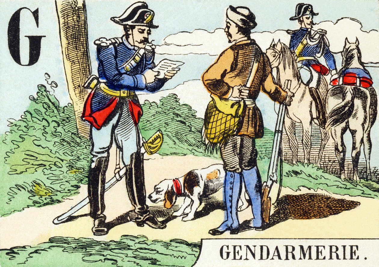 G : Gendarmerie - Metsästysaakkoset, n. 1890 (kaiverrus) tekijältä Unbekannt