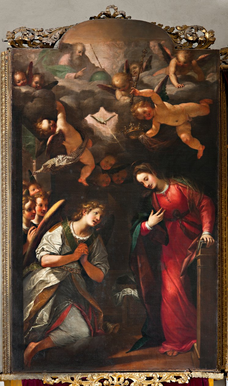 Genova, Duomo (St Lawrence Cathedral), sisällä, pohjoinen käytävä: "Julistus, kirjoittanut G tekijältä Unbekannter Künstler
