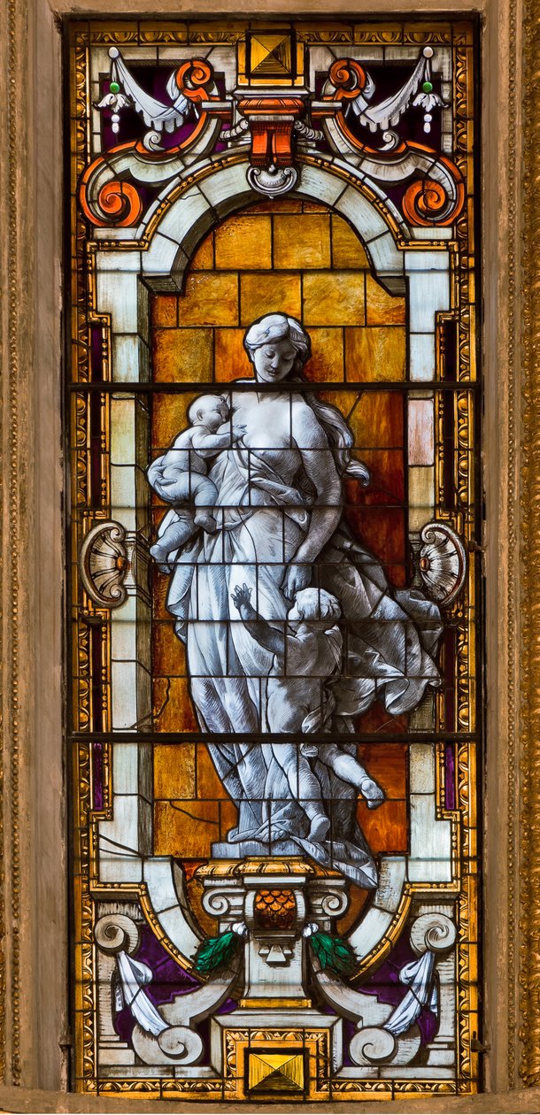 Genova, Duomo (Pyhän Laurentiuksen katedraali), sisällä, Lercari-kappeli tai Siunatun Sakramentin kappeli (pohjoinen apsidi): "lasimaalaus" tekijältä Unbekannter Künstler