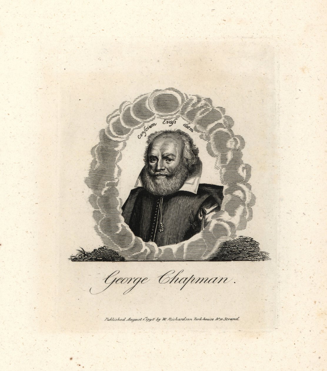 George Chapman, englantilainen näytelmäkirjailija, kääntäjä ja runoilija, kuoli 1634. Kuparikaiverrus William Richardin teoksesta Portraits Illustrating Granger