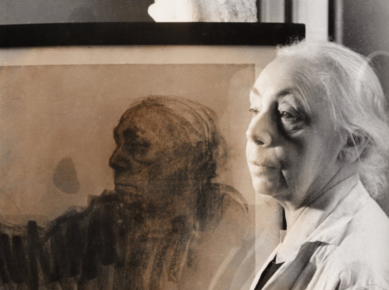Saksalainen taidemaalari, graafikko ja kuvanveistäjä Kaethe Kollwitz, Saksa noin 1940 (b/w kuva) tekijältä Unbekannter Künstler