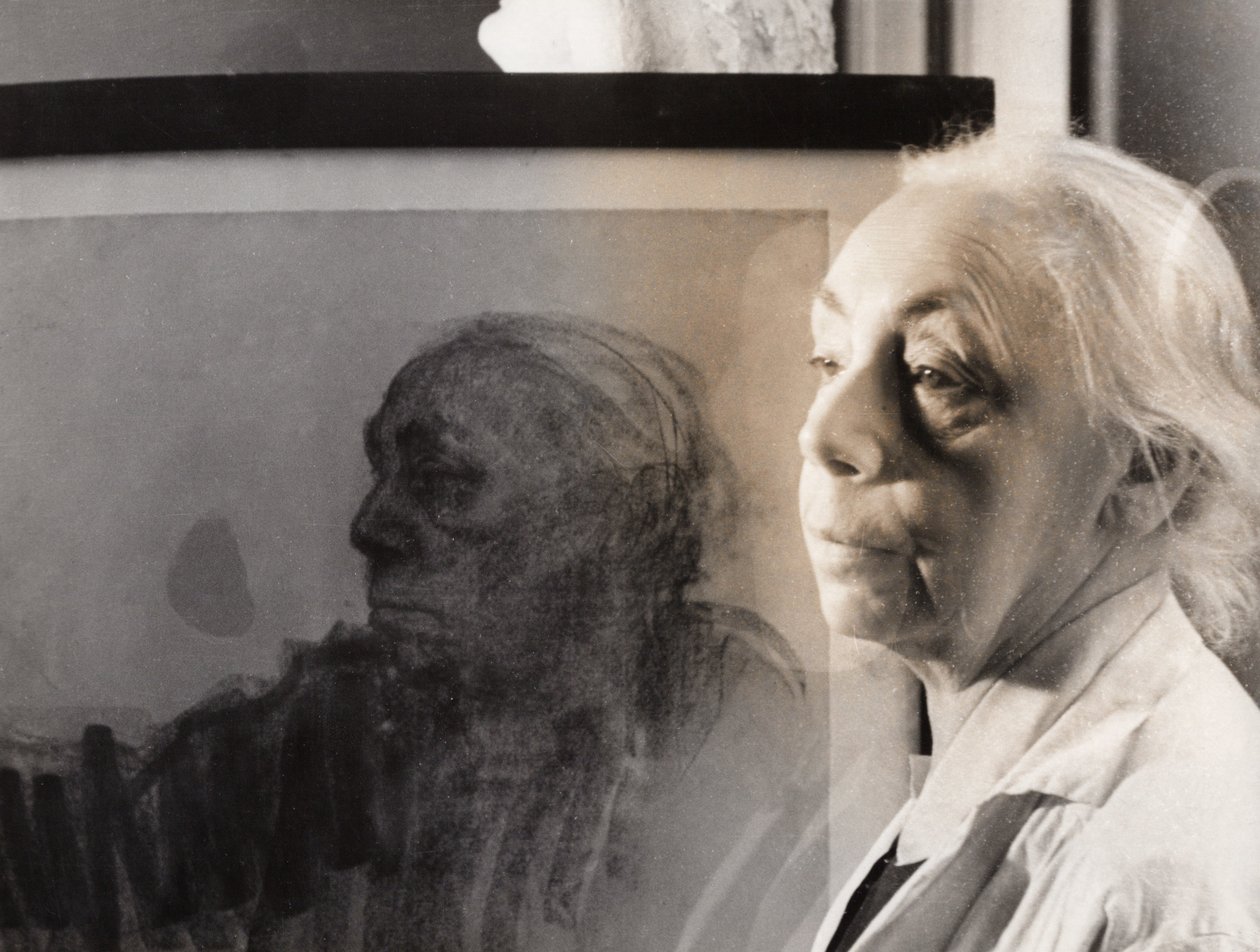 Saksalainen taidemaalari, graafikko ja kuvanveistäjä Kaethe Kollwitz, Saksa noin 1940 (b/w kuva) tekijältä Unbekannter Künstler