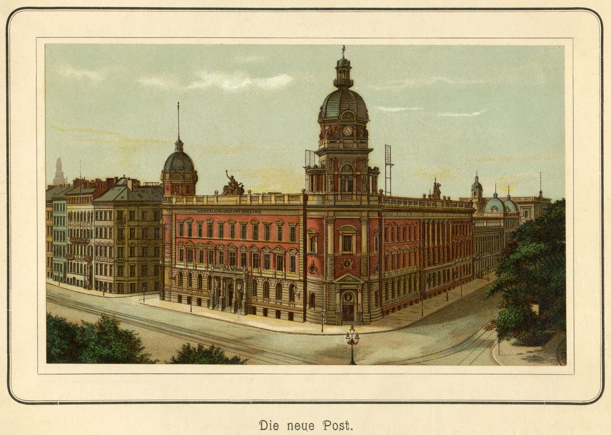 Saksa, Hampuri, postin uusi rakennus, kuva : "Ansichten-Album Hamburg" (näkemyksiä Hampurista) , julkaisija C. Schneider , Berlin NW, noin 1890 (litografia). tekijältä Unbekannter Künstler