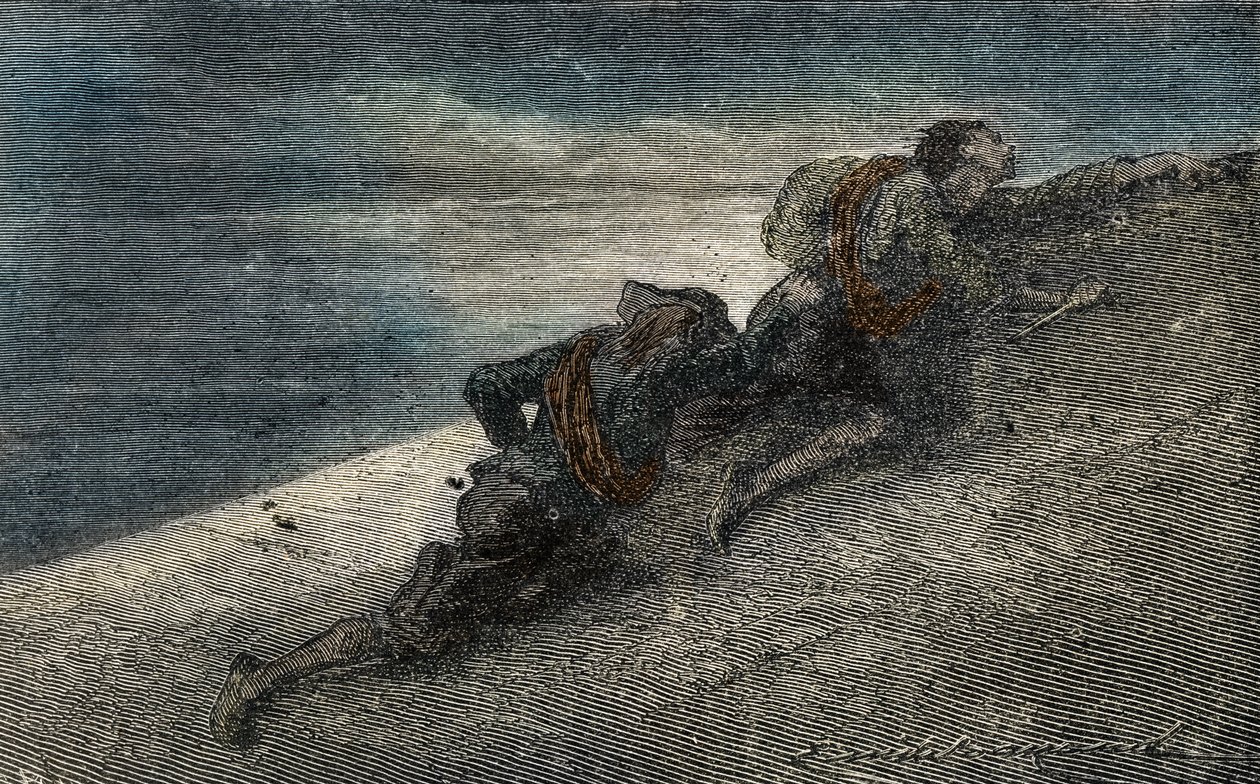 Giacomo Casanova ja Marin Balbi pakenevat Venetsian Prison des Plombsista kaivamalla tunnelin selliin tekijältä Unbekannter Künstler