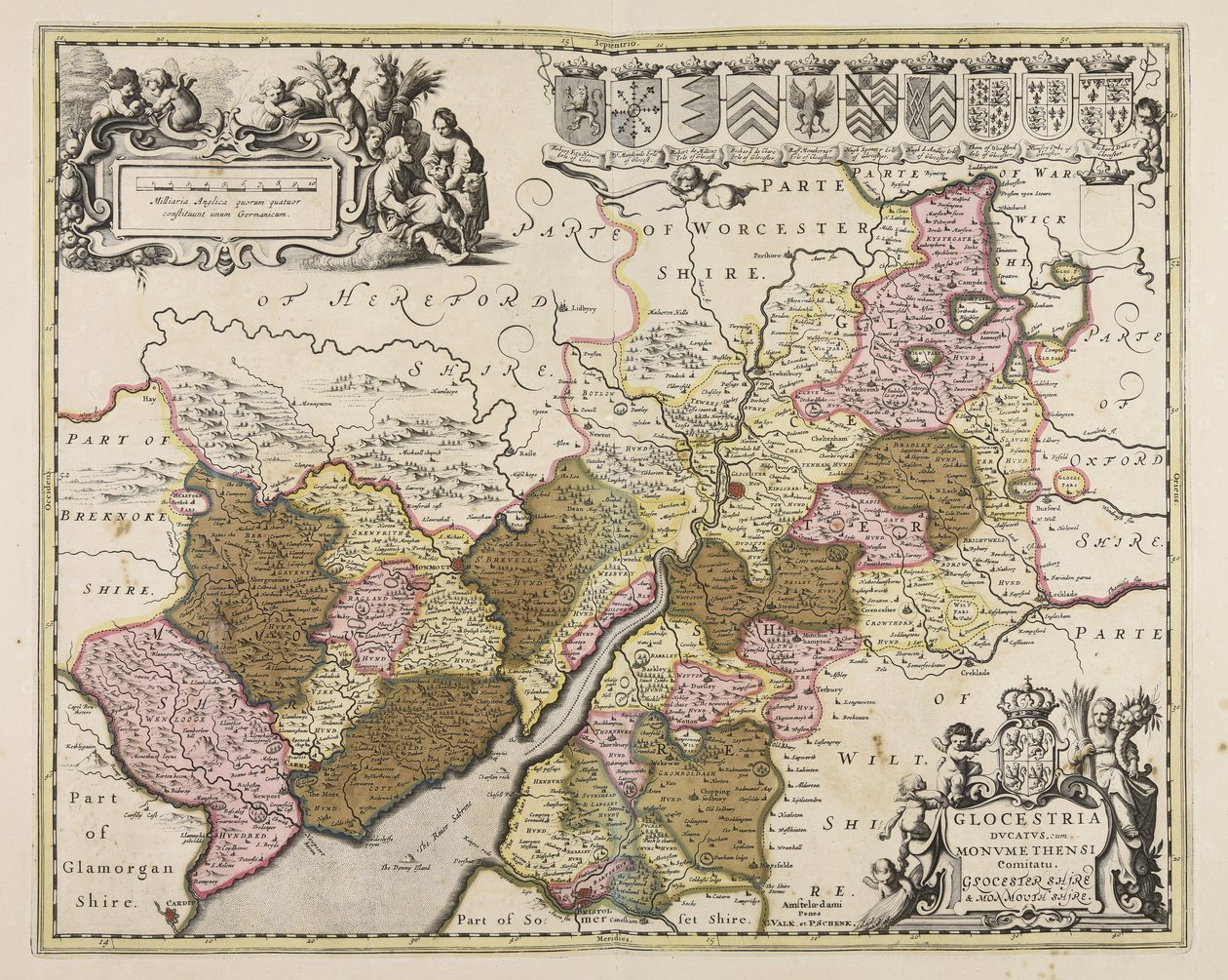 Glocestria ducatus cum Monumethensi comitatu  Glocester Shire amp; Monmouth Shire tekijältä Unbekannter Künstler