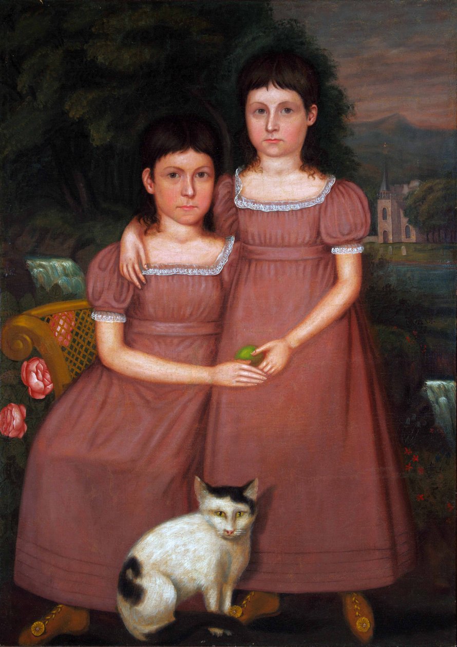 Hamiltonin sisaret kissan kanssa 1825 (Öljy kankaalle) tekijältä Unbekannter Künstler