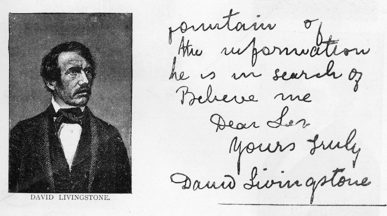 David Livingstonen käsiala ja allekirjoitus (kynä ja muste paperille) tekijältä Unbekannt