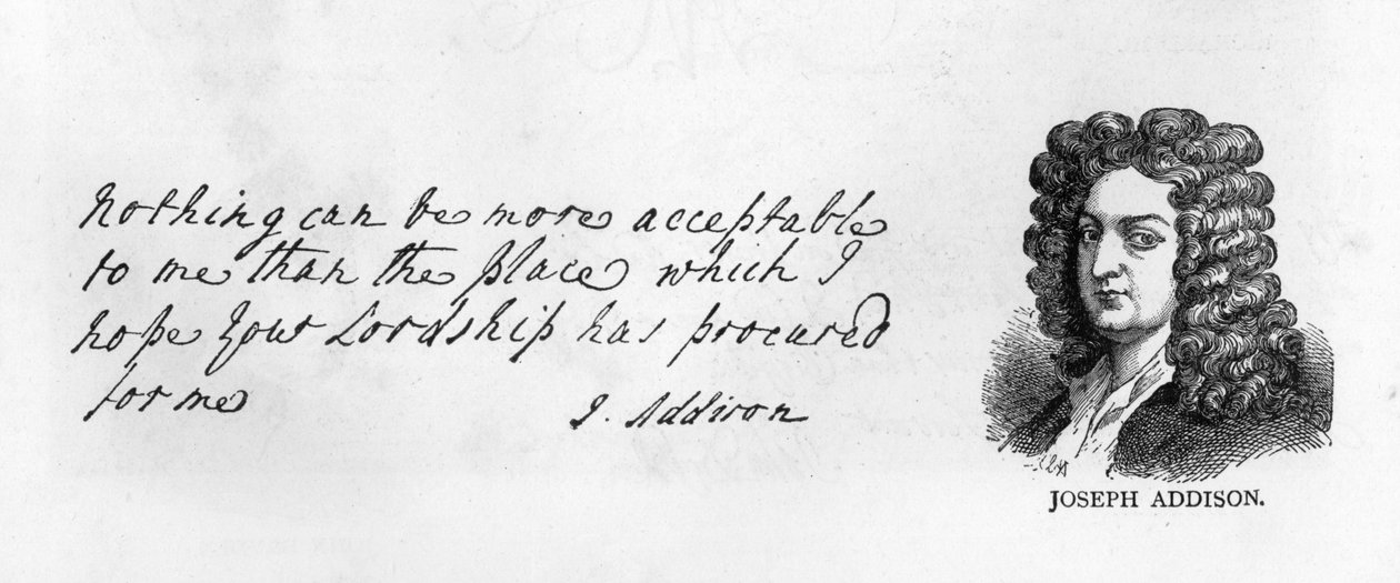 Joseph Addisonin käsiala ja allekirjoitus (kynä ja muste paperille) tekijältä Unbekannt