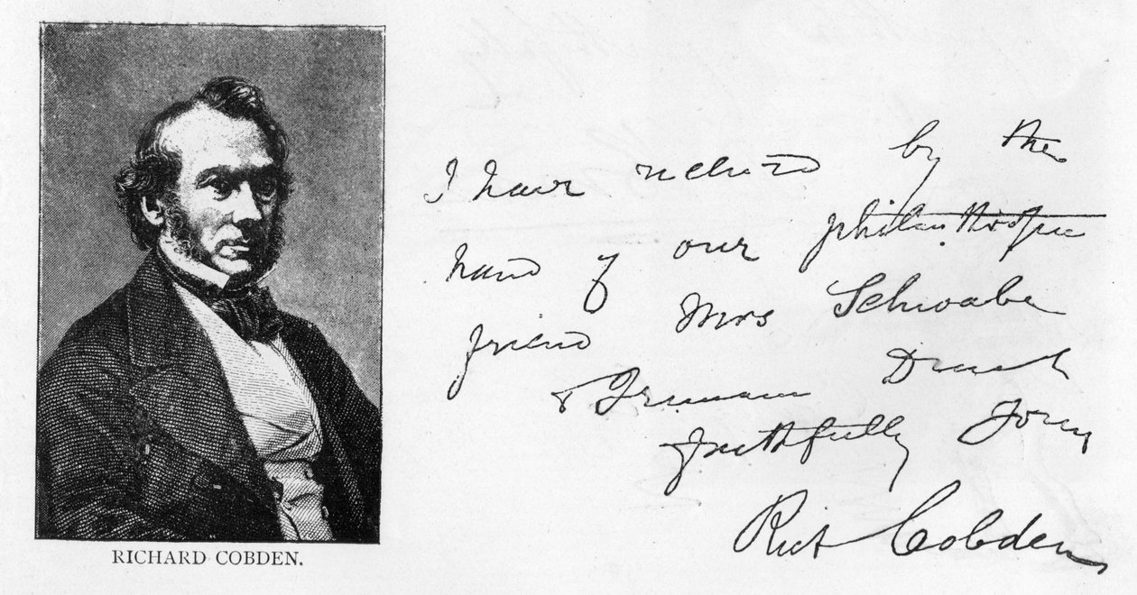 Richard Cobdenin käsiala ja allekirjoitus (kynä ja muste paperille) tekijältä Unbekannt
