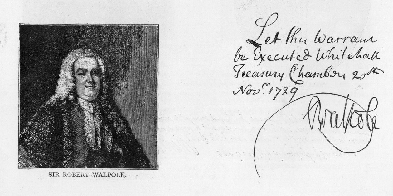Sir Robert Walpolen käsiala ja allekirjoitus tekijältä Unbekannt