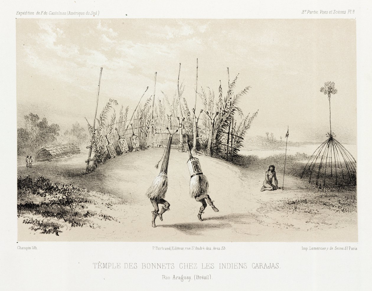 Carajas-intiaanien päähinetemppeli, Brasilia, n. 1843-1847 tekijältä Unbekannt
