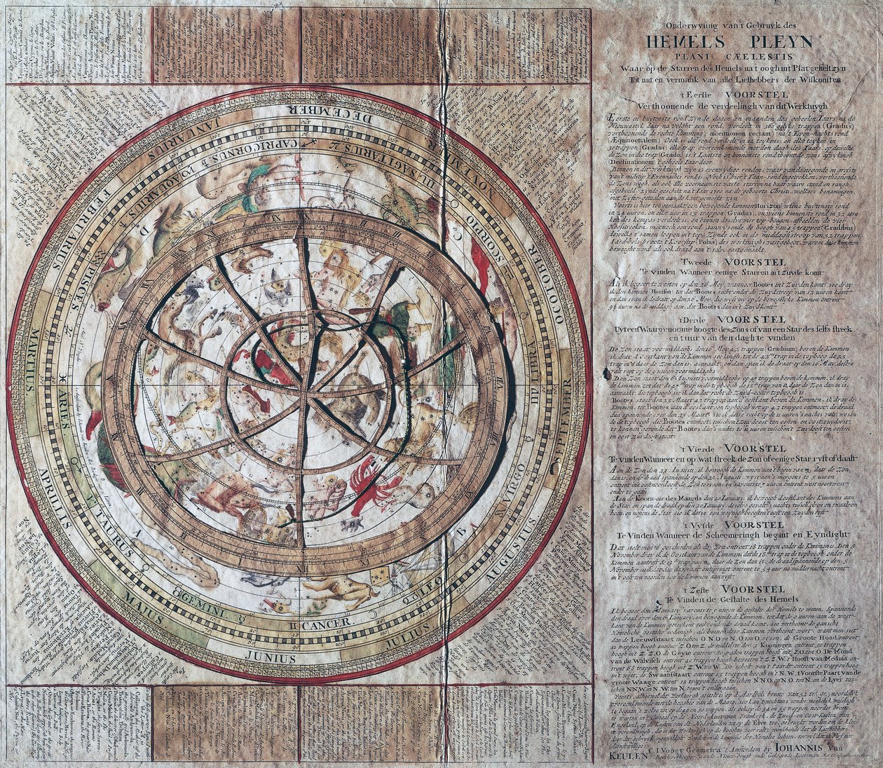 Hemels Pleyn Plani Caelestis, taivaanpallo, jossa on astrolabia, noin 1680, Johannes van Keulen (1654-1715), kuparikaiverrus, julkaistu Amsterdamissa tekijältä William M. Timlin