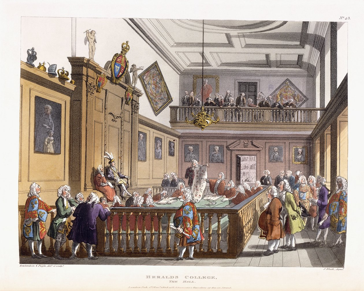 Heralds College: The Hall, elokuvasta "The Microcosm of London", 1808-1810 tekijältä Unbekannt