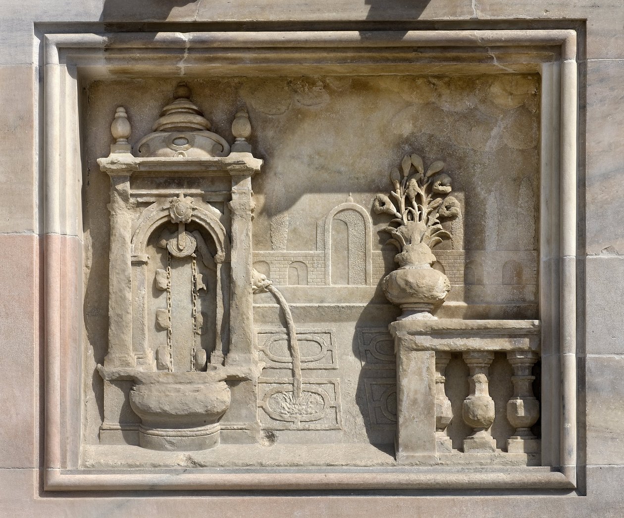 Korkea kohokuvio, joka edustaa Francesco Bonon (1654) peittämää kaivoa. Milanon katedraali (kupoli tai duomo) Italia tekijältä Unbekannt