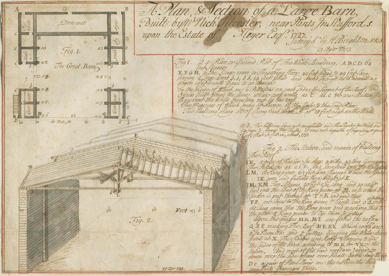 Vinkkejä - Barn on the Floyer Estate: kynäpiirros, 25. huhtikuuta 1733 tekijältä Unbekannt