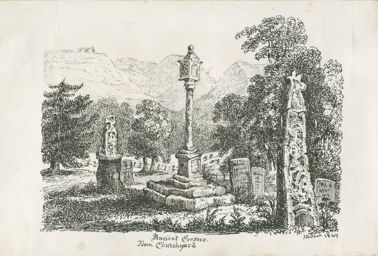 Ilam Church - Muinaiset ristit: litografia, 1849 tekijältä Unbekannt